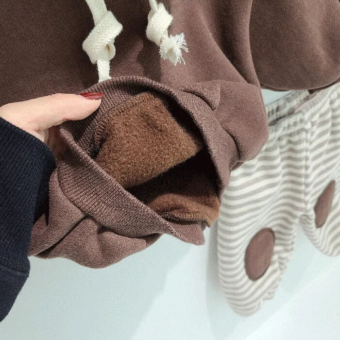 Bear Hooded Fleece Striped Patch SET