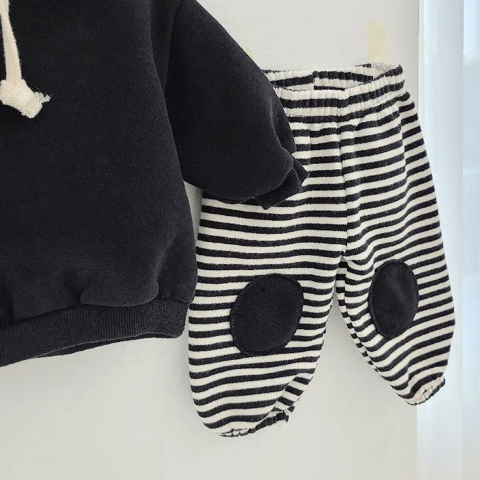 Bear Hooded Fleece Striped Patch SET