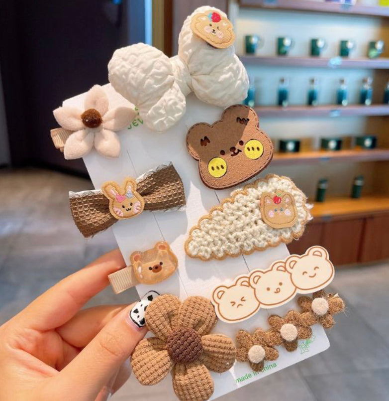 9 Pieces Hair Clip With Flower & Bow Decor