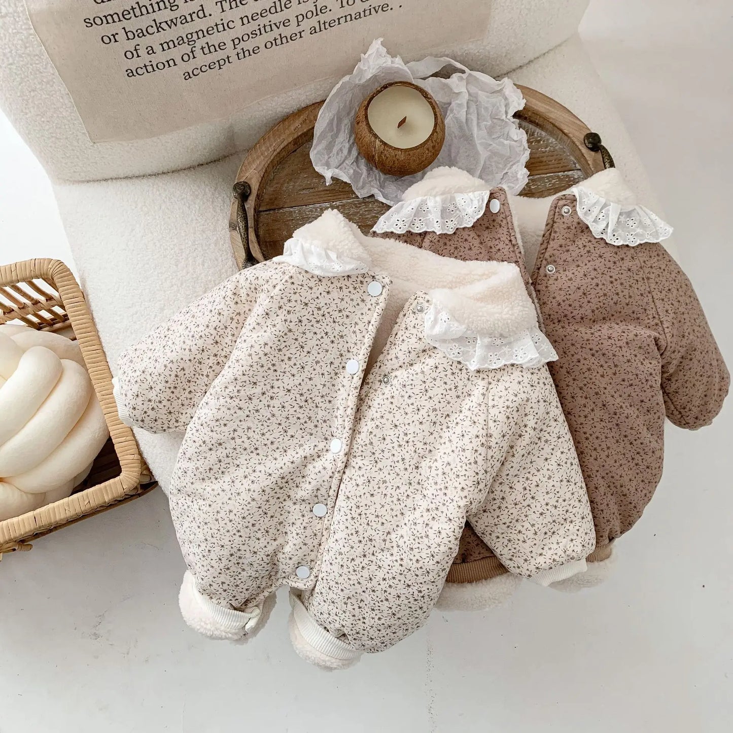 FLORAL FLEECE THICKEN BABY JUMPSUIT