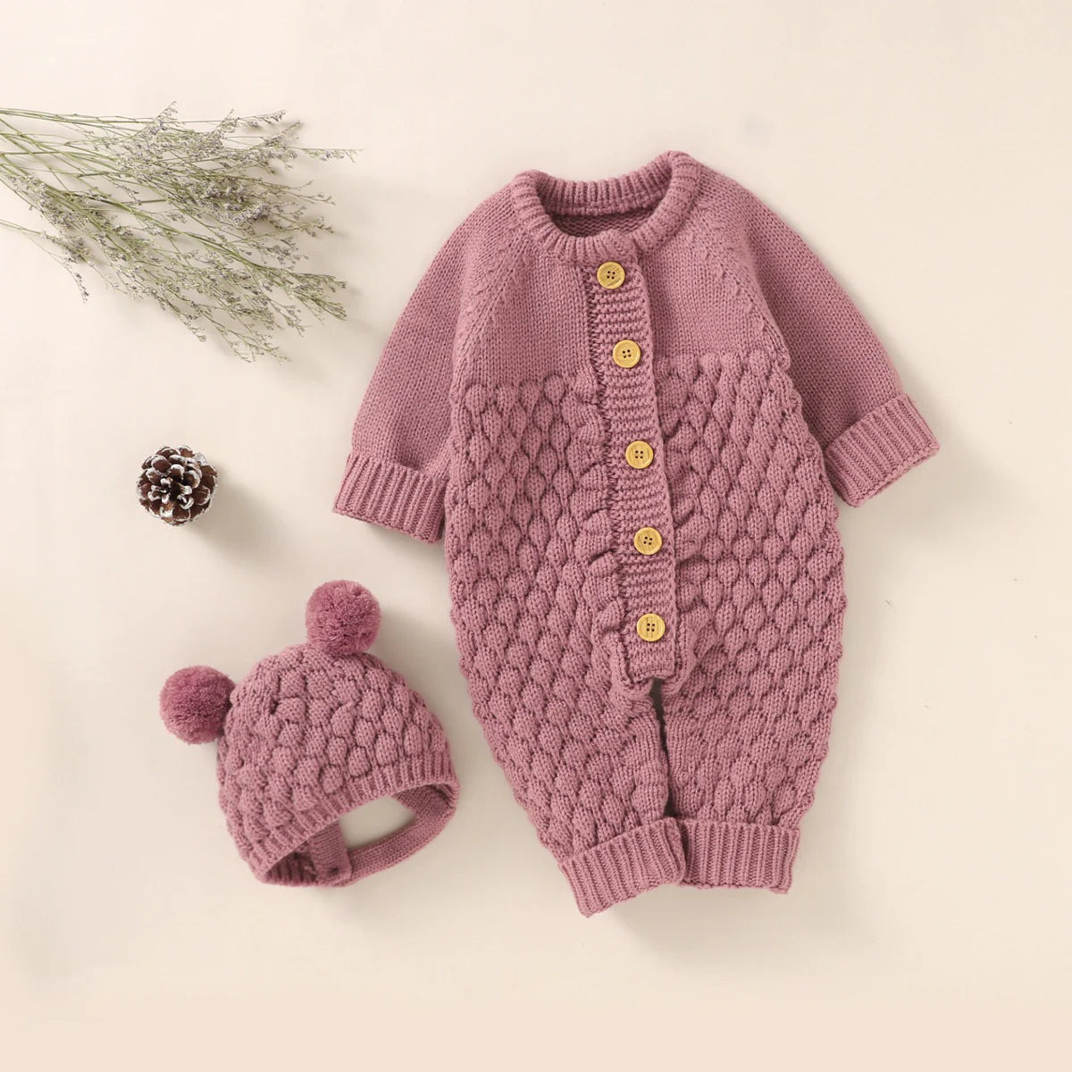 KNITTED BABY COTTON ROMPER 2-PIECE SET 