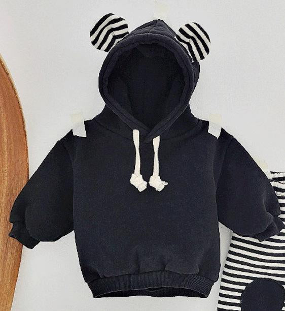 Bear Hooded Fleece Striped Patch SET