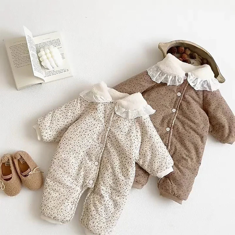 FLORAL FLEECE THICKEN BABY JUMPSUIT