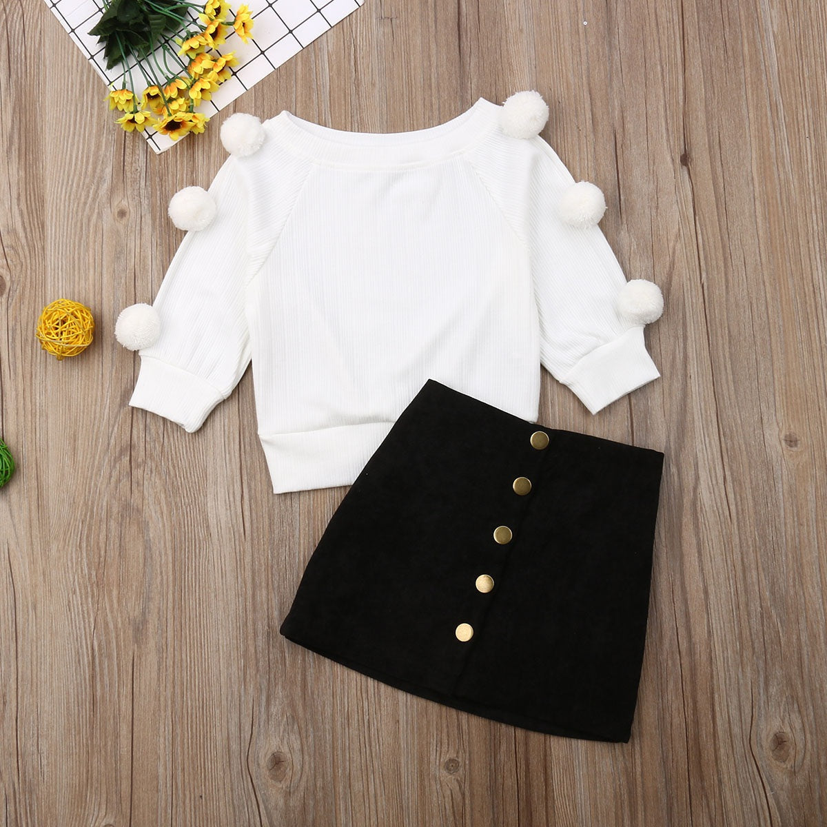 Pom Pom White Sweater Skirt Set Baby Toddler Girl