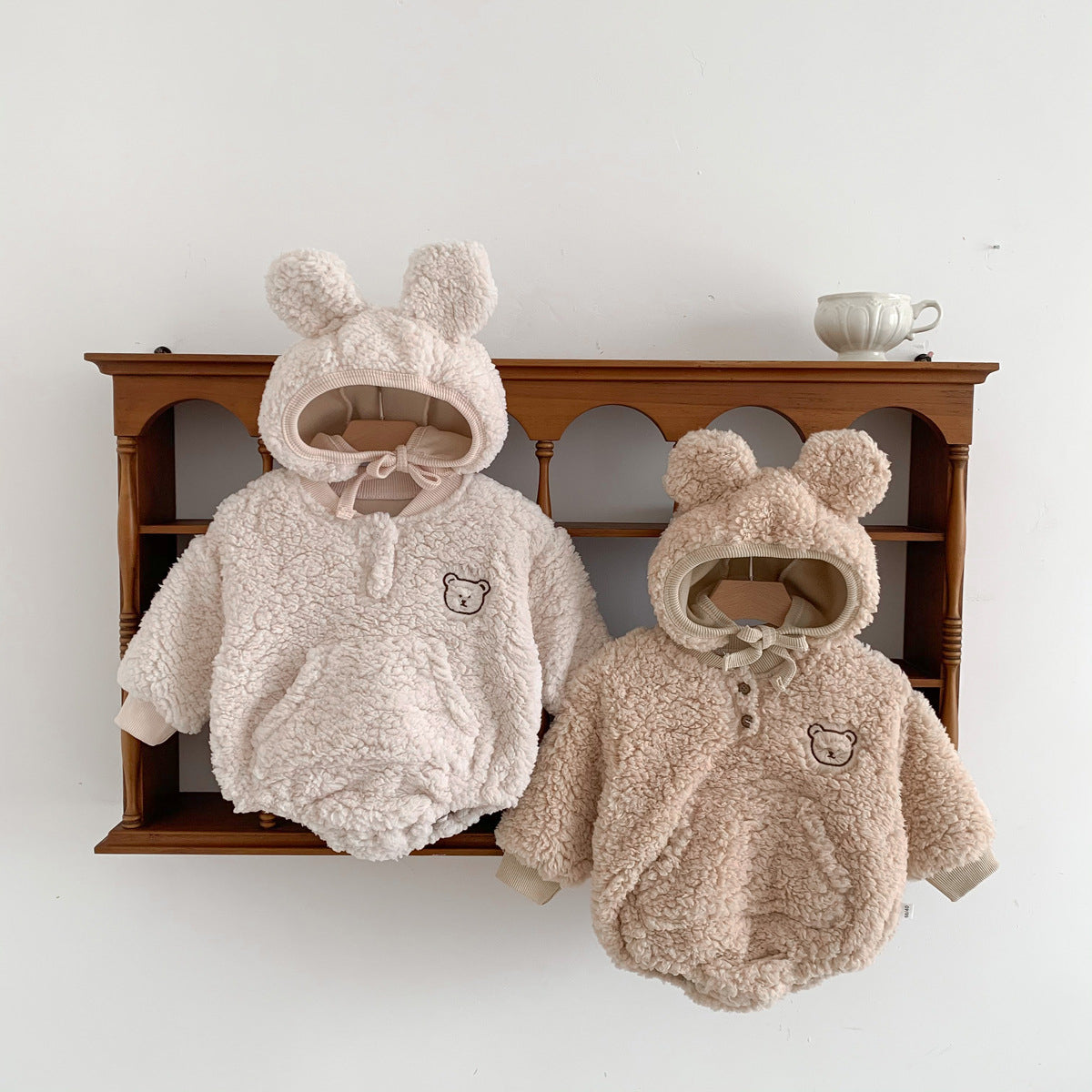 Baby Bear Hooded Fleece Lined Piece Romper