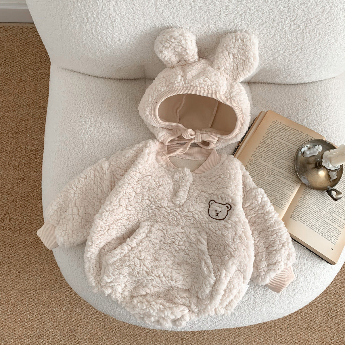 Baby Bear Hooded Fleece Lined Piece Romper