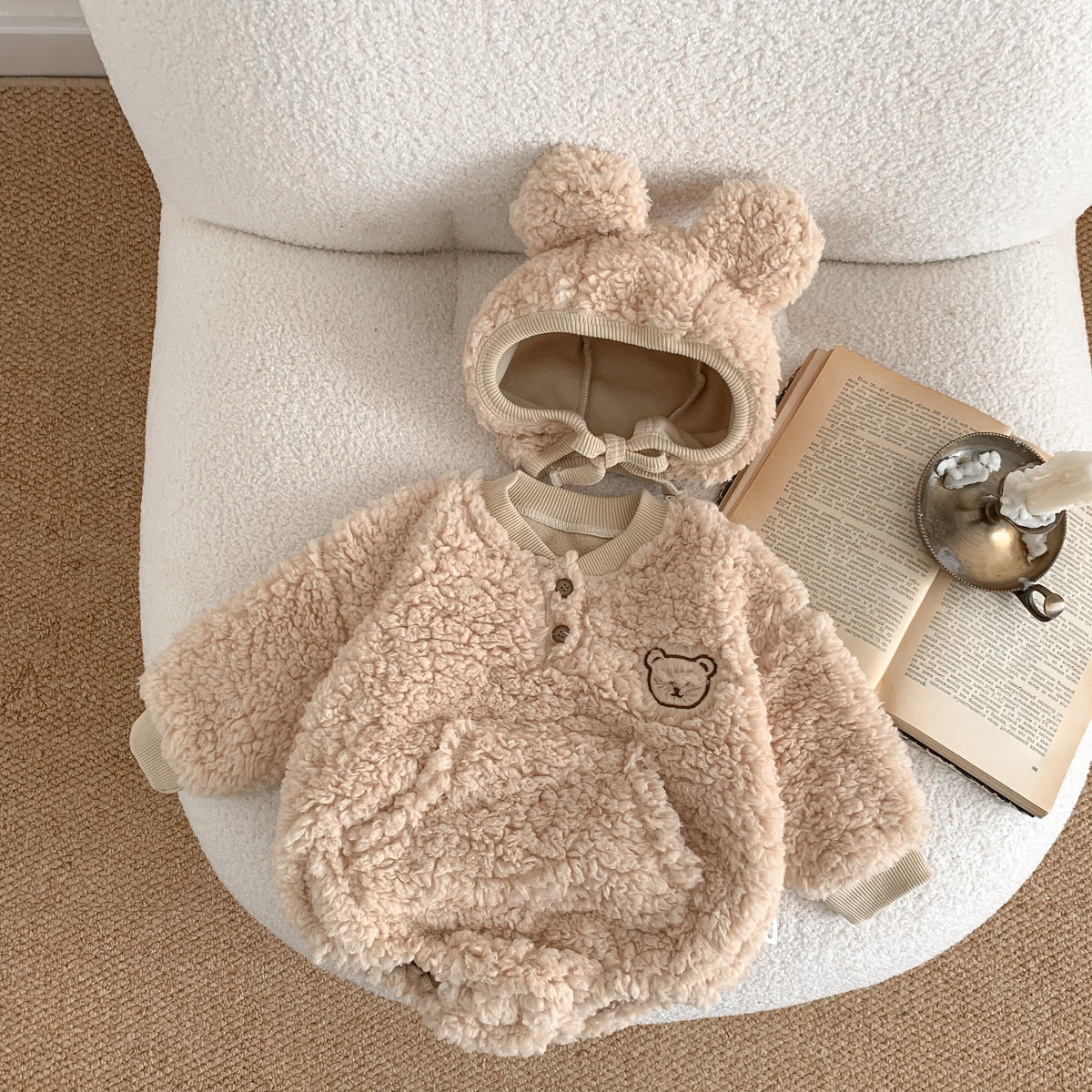 Baby Bear Hooded Fleece Lined Piece Romper