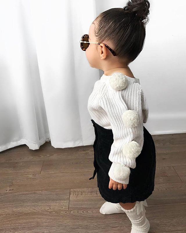 Pom Pom White Sweater Skirt Set Baby Toddler Girl