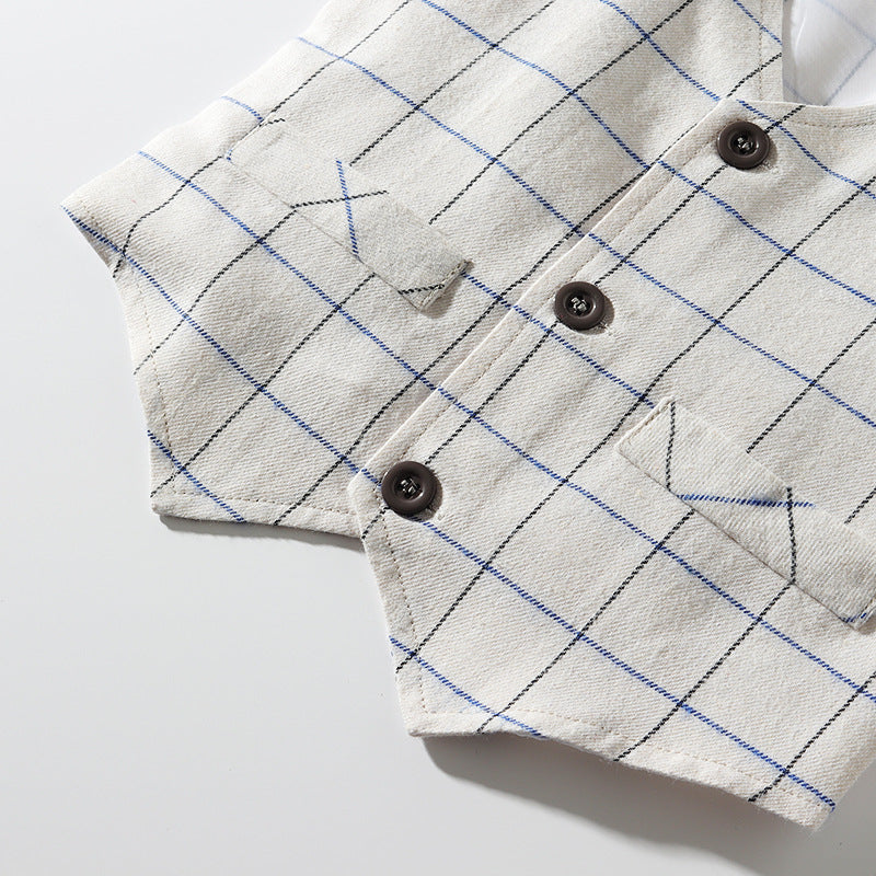 4 Pcs Window Pane Pattern Design Little Gentlemen Suit Set