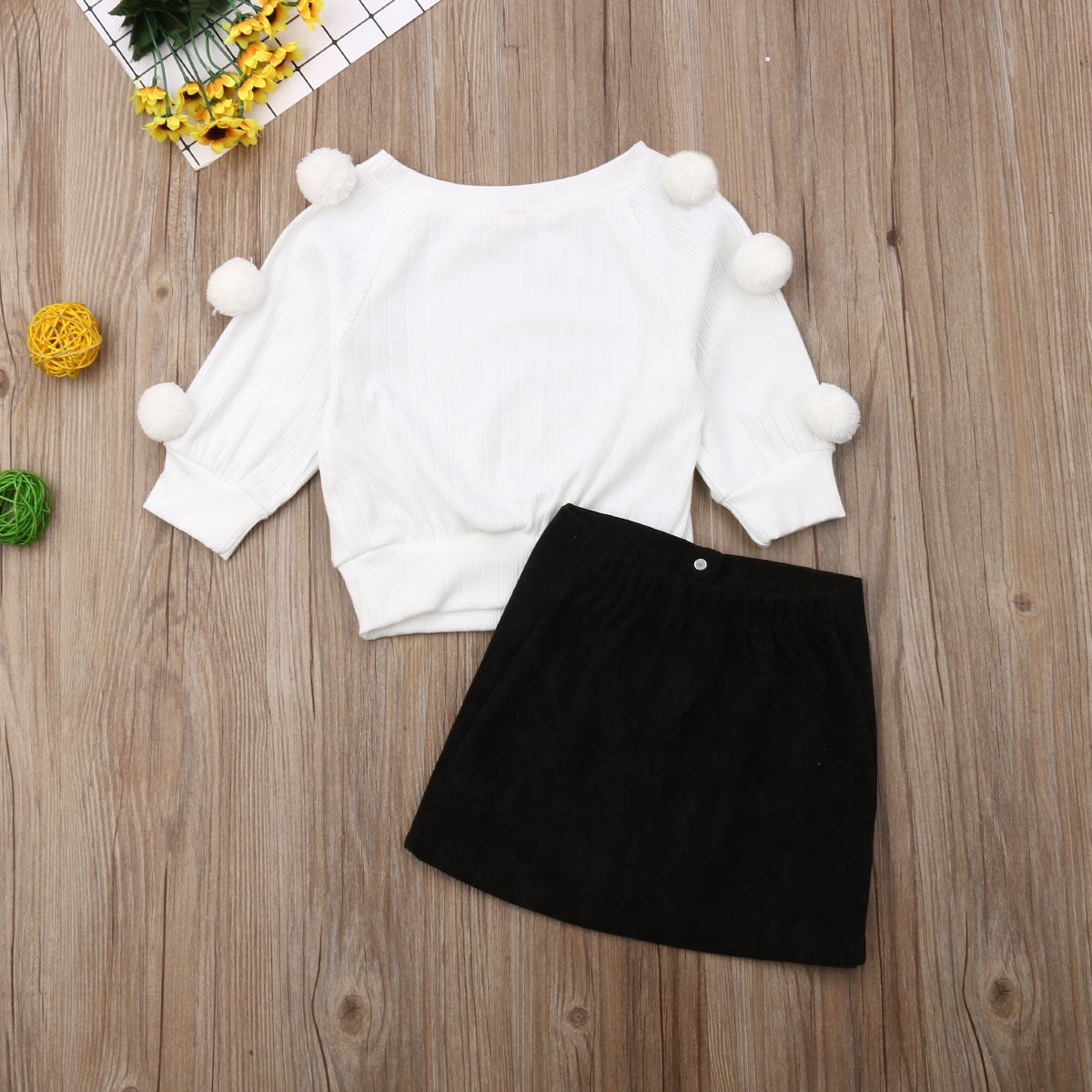 Pom Pom White Sweater Skirt Set Baby Toddler Girl