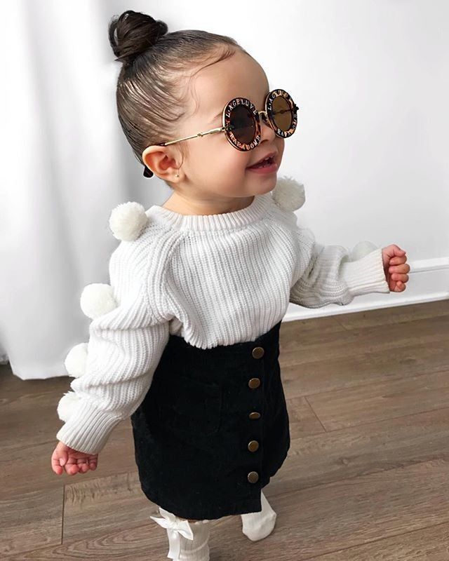 Pom Pom White Sweater Skirt Set Baby Toddler Girl