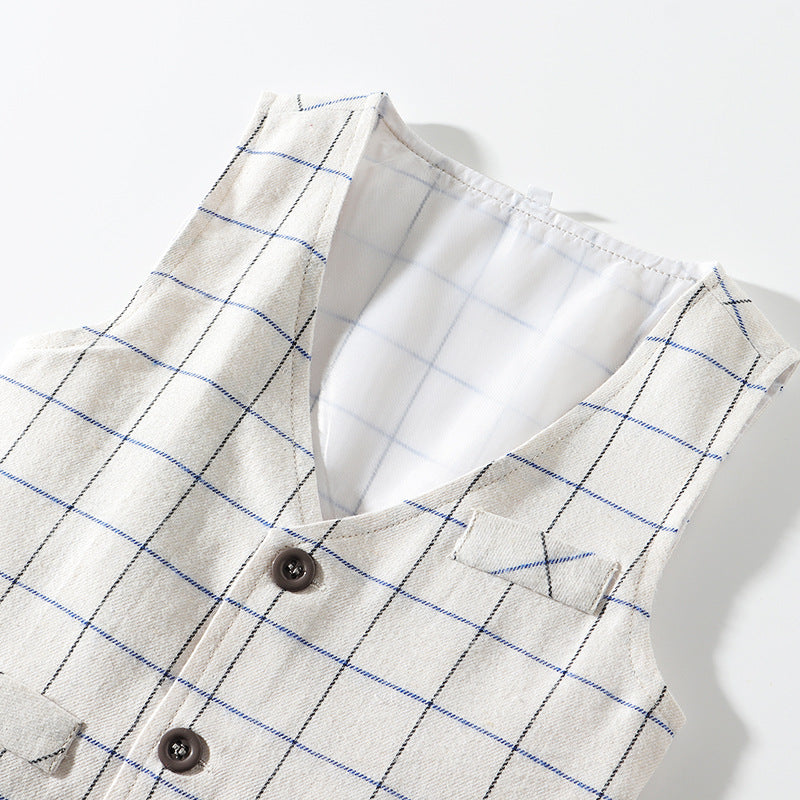 4 Pcs Window Pane Pattern Design Little Gentlemen Suit Set